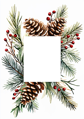 JPG 열매 겨울 일러스트 수채화 크리스마스카드 프레임 사람없음 초록색 갈색 소나무 빈티지 엽서 솔방울 솔잎 전나무 카피스페이스 국내일러스트 AI일러스트 AI콘텐츠 나무 식물 계절 컬러 컨셉 잎 크리스마스 카드_감사 공백 편지 파일형식