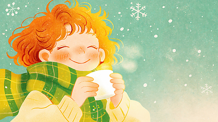 JPG 여자 행복 음료 어린이 겨울 일러스트 눈꽃 따뜻함 한명 미소 웃음 소녀 상반신 초록색 목도리 머그컵 눈 수증기 소녀한명만 국내일러스트 AI일러스트 AI콘텐츠 자연요소 1 잡화 계절 감정 컬러 날씨 눈_날씨 표정 사람 컵 여자한명만 소녀만 파일형식