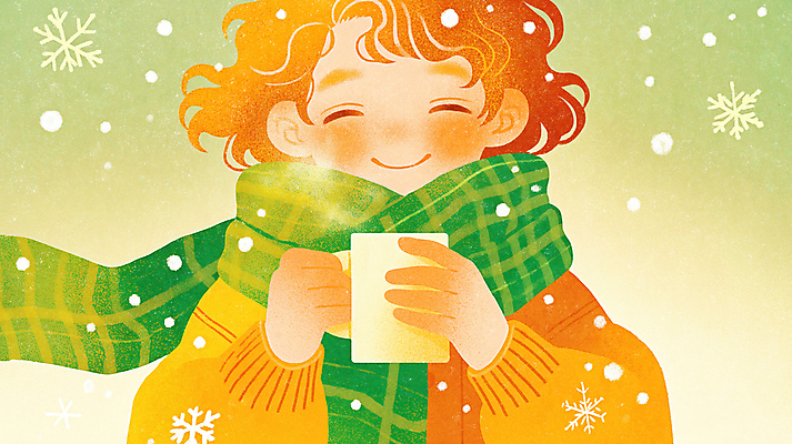 JPG 여자 행복 음료 어린이 겨울 일러스트 눈꽃 따뜻함 한명 미소 웃음 소녀 상반신 초록색 목도리 머그컵 눈 수증기 소녀한명만 국내일러스트 AI일러스트 AI콘텐츠 자연요소 1 잡화 계절 감정 컬러 날씨 눈_날씨 표정 사람 컵 여자한명만 소녀만 파일형식