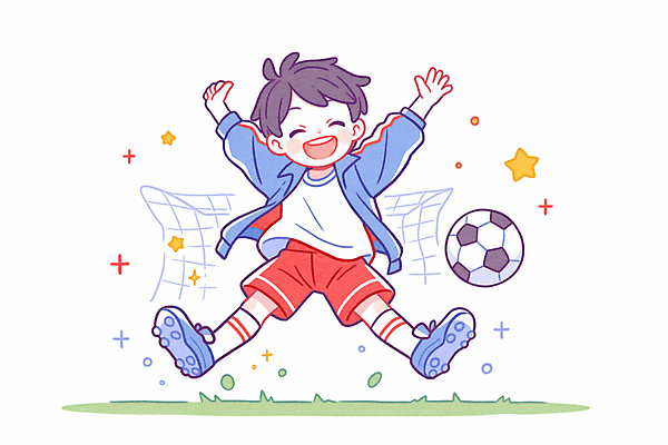 JPG 전신 남자 어린이 일러스트 한명 웃음 소년 운동 점프 축구 기쁨 만세 우승 골대 축구화 세레모니 소년한명만 국내일러스트 AI일러스트 AI콘텐츠 1 감정 운동화 축구용품 모션 표정 건강 사람 구기 최고 남자한명만 소년만 파일형식