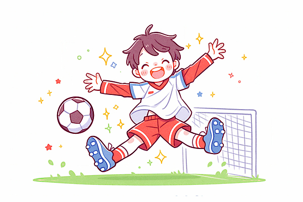 JPG 전신 남자 어린이 일러스트 한명 웃음 소년 운동 점프 축구 기쁨 만세 우승 골대 축구화 세레모니 소년한명만 국내일러스트 AI일러스트 AI콘텐츠 1 감정 운동화 축구용품 모션 표정 건강 사람 구기 최고 남자한명만 소년만 파일형식