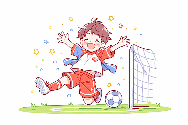JPG 전신 남자 어린이 일러스트 한명 웃음 소년 운동 점프 축구 기쁨 만세 우승 골대 축구화 세레모니 소년한명만 국내일러스트 AI일러스트 AI콘텐츠 1 감정 운동화 축구용품 모션 표정 건강 사람 구기 최고 남자한명만 소년만 파일형식