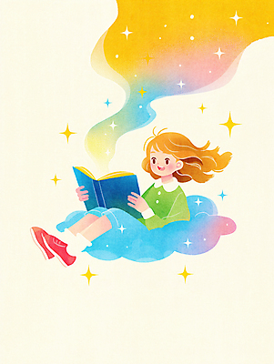 JPG 전신 구름 여자 별 어린이 일러스트 상상 밤하늘 수채화 한명 앉기 소녀 책 반짝임 판타지 독서 꿈 창의성 소녀한명만 국내일러스트 독파민 AI일러스트 AI콘텐츠 자연요소 1 모션 하늘 사람 야간 신조어 여자한명만 소녀만 파일형식