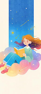JPG 전신 구름 여자 별 어린이 일러스트 상상 밤하늘 수채화 한명 앉기 소녀 책 반짝임 판타지 독서 꿈 창의성 소녀한명만 국내일러스트 독파민 AI일러스트 AI콘텐츠 자연요소 1 모션 하늘 사람 야간 신조어 여자한명만 소녀만 파일형식