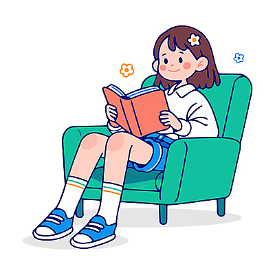 전신 캐릭터 학생 여자 교육 어린이 일러스트 한명 앉기 소녀 취미 책 연두색 소파 독서 귀여움 교양 읽기 즐거움 소녀한명만 일러캐릭터 독파민 AI파일 1 감정 컨셉 의자 모션 사람 초록색 신조어 여자한명만 소녀만 파일형식 벡터