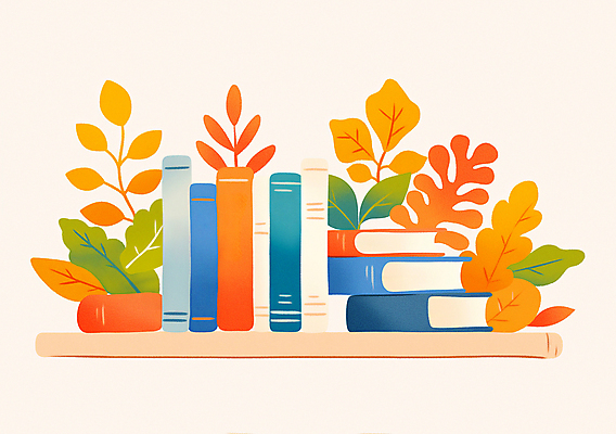 JPG 단풍 일러스트 나뭇잎 선반 사람없음 책 독서 주황색 가을 감성 책더미 국내일러스트 AI일러스트 AI콘텐츠 계절 컬러 가구 컨셉 잎 무더기 파일형식