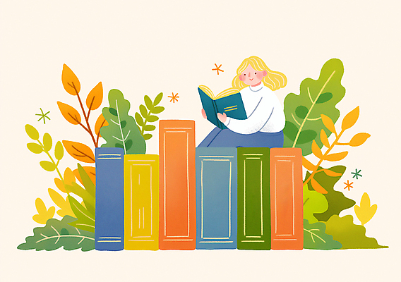 JPG 여자 어린이 잎 일러스트 한명 소녀 책 독서 가을 풀 감성 책더미 소녀한명만 국내일러스트 AI일러스트 AI콘텐츠 식물 1 계절 컨셉 사람 무더기 여자한명만 소녀만 파일형식
