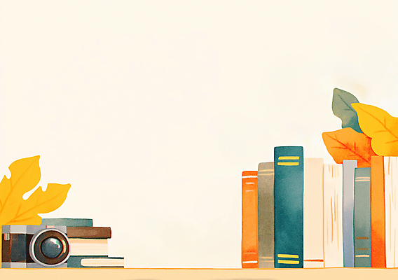 JPG 낙엽 일러스트 나뭇잎 사람없음 책 독서 카메라 가을 책상 감성 베이지색 국내일러스트 AI일러스트 AI콘텐츠 계절 컬러 가구 컨셉 잎 전자제품 파일형식