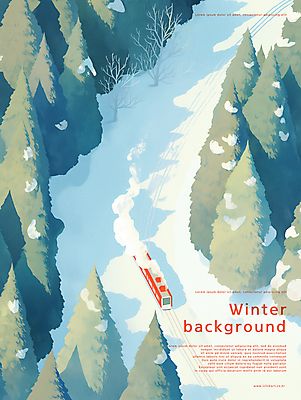 PSD 나무 백그라운드 설경 겨울 일러스트 풍경 사람없음 고요 기찻길 기차 추위 연기 숲 눈덮임 국내일러스트 식물 계절 육상교통 컨셉 대중교통 파일형식