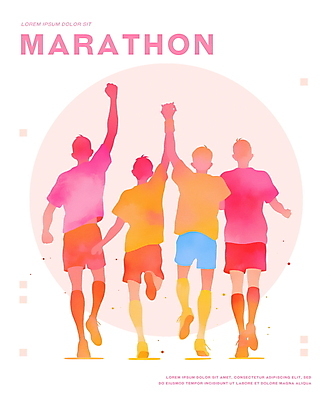 전신 PSD 남자 분홍색 일러스트 협력 수채화 여러명 성인 달리기 운동 손들기 만세 우승 마라톤 러닝 성인남자만 국내일러스트 컬러 다수 모션 건강 사람 경기 최고 육상스포츠 남자만 성인만 파일형식