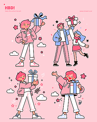 전신 구름 여자 기념일 남자 행복 별 리본 어린이 분홍색 일러스트 발렌타인데이 선물 들기 소녀 소년 여러명 성인 선물상자 기쁨 축하 생일 생일선물 일러캐릭터 AI파일 자연요소 캐릭터 감정 컬러 다수 컨셉 모션 데이이벤트 사람 이벤트 상자 파일형식 벡터
