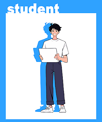 전신 학생 남자 남학생 대학생 티셔츠 일러스트 한명 미소 들기 청년 성인 파란색 문서 긍정적 청년남자한명만 성인남자한명만 일러캐릭터 AI파일 캐릭터 1 감정 컬러 셔츠 모션 표정 사람 남자한명만 성인남자만 청년남자만 파일형식 벡터