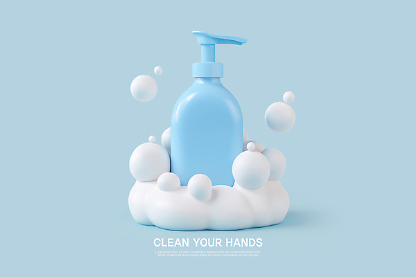 PSD 편집이미지 하늘색 3D캐릭터 사람없음 3D 청결 거품 위생 비누 비누거품 핸드워시 디스펜서 편집3D 캐릭터 파란색 위생용품 디지털합성 파일형식