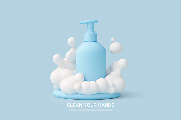 PSD 편집이미지 하늘색 3D캐릭터 사람없음 3D 청결 거품 위생 비누 비누거품 핸드워시 디스펜서 편집3D 캐릭터 파란색 위생용품 디지털합성 파일형식