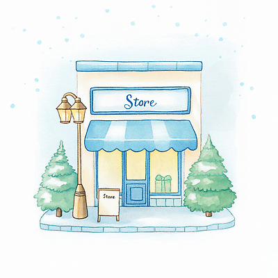 JPG 나무 겨울 가로등 일러스트 따뜻함 사람없음 건물 상점 눈 편안함 입간판 눈내림 국내일러스트 AI일러스트 AI콘텐츠 자연요소 식물 건축물 계절 공공시설 날씨 간판 눈_날씨 감각 파일형식