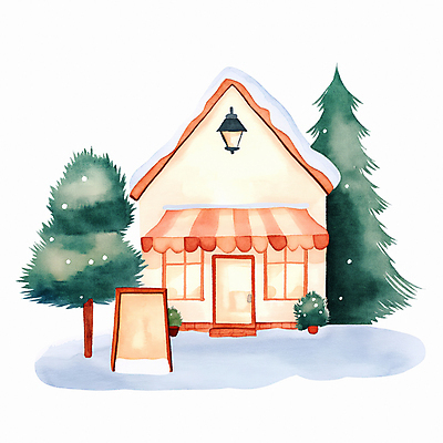 JPG 나무 겨울 일러스트 따뜻함 사람없음 건물 상점 눈 편안함 국내일러스트 AI일러스트 AI콘텐츠 자연요소 식물 건축물 계절 날씨 감각 파일형식