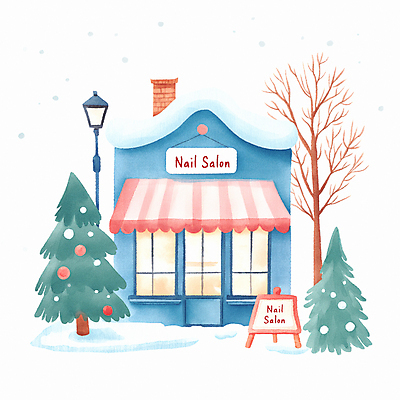 JPG 나무 겨울 가로등 일러스트 따뜻함 사람없음 건물 상점 눈 네일샵 국내일러스트 AI일러스트 AI콘텐츠 자연요소 식물 건축물 계절 공공시설 날씨 파일형식