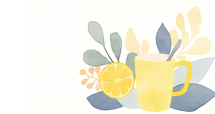 JPG 잎 일러스트 따뜻함 사람없음 컵 노란색 차 편안함 찻잔 레몬 국내일러스트 AI일러스트 AI콘텐츠 식물 식기 음료 컬러 과일 잔 감각 파일형식