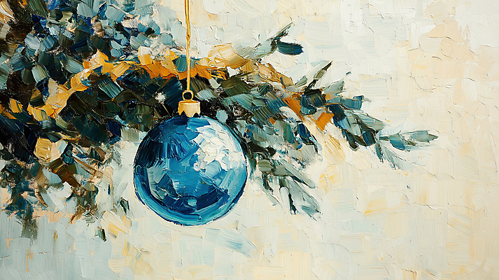 JPG 편집이미지 크리스마스 겨울 붓터치 사람없음 장식 파란색 크리스마스트리 나뭇가지 유화 오너먼트 편집실사 나무 계절 기념일 컬러 크리스마스장식 미술 CG 파일형식