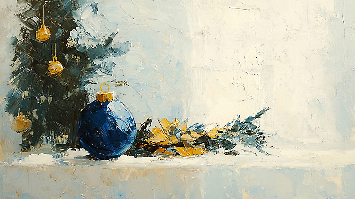 JPG 편집이미지 크리스마스 겨울 붓터치 사람없음 장식 파란색 크리스마스트리 나뭇가지 유화 오너먼트 편집실사 나무 계절 기념일 컬러 크리스마스장식 미술 CG 파일형식