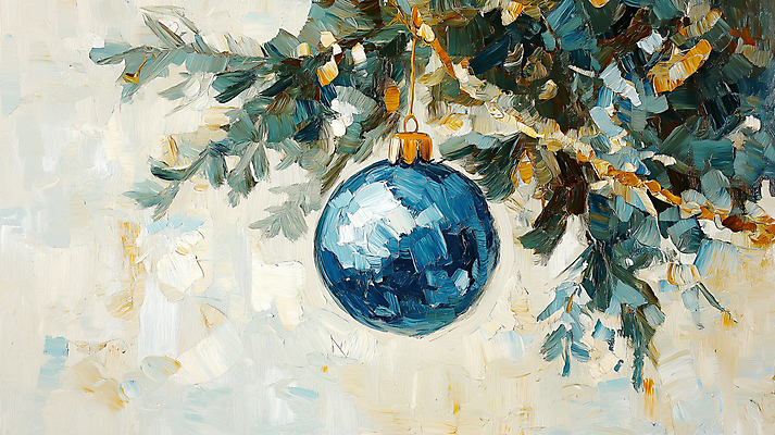 JPG 편집이미지 크리스마스 겨울 붓터치 사람없음 장식 파란색 크리스마스트리 나뭇가지 유화 오너먼트 편집실사 나무 계절 기념일 컬러 크리스마스장식 미술 CG 파일형식