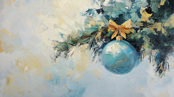 JPG 편집이미지 리본 크리스마스 겨울 붓터치 사람없음 장식 파란색 크리스마스트리 나뭇가지 유화 오너먼트 편집실사 나무 계절 기념일 컬러 크리스마스장식 미술 CG 파일형식