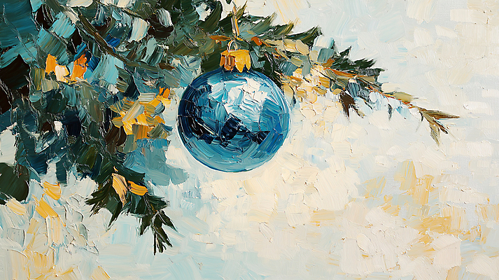 JPG 편집이미지 크리스마스 겨울 붓터치 사람없음 장식 파란색 크리스마스트리 나뭇가지 유화 오너먼트 편집실사 나무 계절 기념일 컬러 크리스마스장식 미술 CG 파일형식