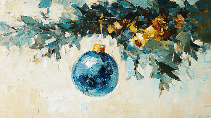 JPG 편집이미지 크리스마스 겨울 붓터치 사람없음 장식 파란색 크리스마스트리 나뭇가지 유화 오너먼트 편집실사 나무 계절 기념일 컬러 크리스마스장식 미술 CG 파일형식