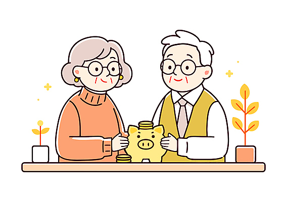 여자 할아버지 노년 남자 행복 화분 안경 할머니 돈 일러스트 가족 웃음 상반신 두명 경제 노부부 동전 저축 돼지저금통 잡기 노후대책 노후자금 노인만 국내일러스트 AI파일 부부 잡화 감정 관계 모션 표정 사람 성인 금융 노후 저금통 재산 성인만 파일형식 벡터