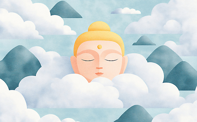 JPG 구름 남자 얼굴 불교 일러스트 자연 하늘 휴식 산 한명 성인 평화 눈감음 편안함 명상 힐링 부처 성인남자한명만 국내일러스트 AI일러스트 AI콘텐츠 자연요소 1 종교 컨셉 모션 사람 신체부위 감각 생태계 남자한명만 성인남자만 파일형식