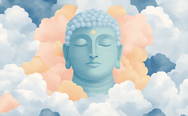 JPG 구름 남자 얼굴 불교 일러스트 자연 하늘 휴식 한명 성인 평화 편안함 명상 힐링 부처 성인남자한명만 국내일러스트 AI일러스트 AI콘텐츠 자연요소 1 종교 컨셉 사람 신체부위 감각 생태계 남자한명만 성인남자만 파일형식