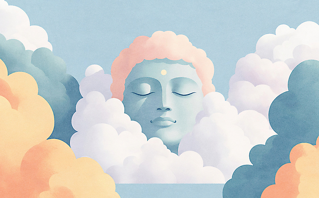 JPG 구름 남자 얼굴 불교 일러스트 자연 하늘 휴식 한명 성인 평화 편안함 명상 힐링 부처 성인남자한명만 국내일러스트 AI일러스트 AI콘텐츠 자연요소 1 종교 컨셉 사람 신체부위 감각 생태계 남자한명만 성인남자만 파일형식