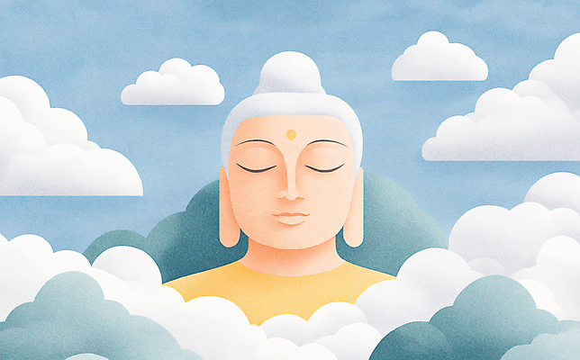 JPG 구름 남자 얼굴 불교 일러스트 자연 하늘 휴식 한명 성인 평화 편안함 명상 힐링 부처 성인남자한명만 국내일러스트 AI일러스트 AI콘텐츠 자연요소 1 종교 컨셉 사람 신체부위 감각 생태계 남자한명만 성인남자만 파일형식