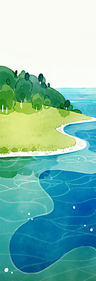 JPG 나무 물결 일러스트 자연 수채화 산 풍경 사람없음 초록색 강 평화 시골 풀 숲 국내일러스트 AI일러스트 AI콘텐츠 식물 컬러 컨셉 생태계 파일형식