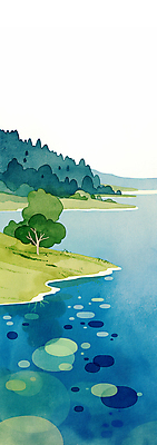 JPG 나무 꽃 일러스트 자연 수채화 산 풍경 사람없음 초록색 강 평화 시골 풀 숲 국내일러스트 AI일러스트 AI콘텐츠 식물 컬러 컨셉 생태계 파일형식