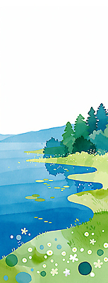 JPG 나무 꽃 일러스트 자연 수채화 산 풍경 사람없음 초록색 강 평화 시골 풀 숲 국내일러스트 AI일러스트 AI콘텐츠 식물 컬러 컨셉 생태계 파일형식