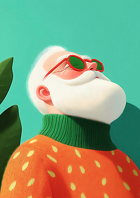 JPG 노년 남자 여유 크리스마스 겨울 일러스트 나뭇잎 수염 한명 웃음 빨간색 초록색 선글라스 산타클로스 올려보기 빨간옷 노인남자한명만 국내일러스트 AI일러스트 AI콘텐츠 1 옷 계절 기념일 감정 안경 컬러 잎 모션 표정 사람 성인 남자한명만 노인남자만 파일형식