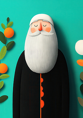 JPG 노년 남자 크리스마스 겨울 일러스트 나뭇잎 수염 한명 초록색 산타클로스 눈감음 검은색 노인남자한명만 국내일러스트 AI일러스트 AI콘텐츠 1 계절 기념일 컬러 잎 모션 사람 성인 남자한명만 노인남자만 파일형식