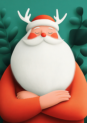 JPG 노년 남자 크리스마스 겨울 일러스트 산타모자 나뭇잎 수염 한명 빨간색 초록색 산타클로스 눈감음 사슴뿔 빨간옷 노인남자한명만 국내일러스트 AI일러스트 AI콘텐츠 모자_잡화 1 옷 계절 기념일 컬러 잎 모션 뿔 사람 성인 남자한명만 노인남자만 파일형식