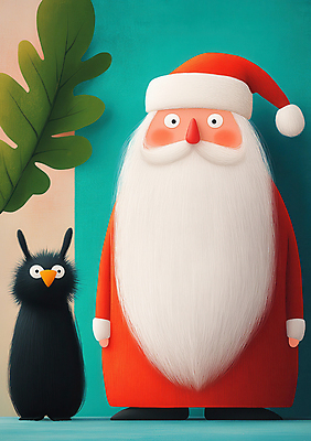 JPG 전신 동물 한마리 노년 남자 크리스마스 겨울 일러스트 산타모자 나뭇잎 수염 한명 서기 빨간색 초록색 산타클로스 빨간옷 노인남자한명만 국내일러스트 AI일러스트 AI콘텐츠 모자_잡화 1 옷 계절 기념일 컬러 잎 모션 사람 성인 남자한명만 노인남자만 파일형식