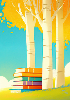 JPG 나무 구름 단풍 일러스트 자연 하늘 풍경 잔디 사람없음 책 독서 노란색 가을풍경 가을 은행나무 감성 책더미 국내일러스트 AI일러스트 AI콘텐츠 자연요소 식물 계절 컬러 컨셉 잎 생태계 무더기 파일형식 가을_계절