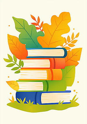 JPG 단풍 잎 일러스트 자연 풍경 잔디 사람없음 책 독서 가을풍경 주황색 가을 풀 감성 책더미 국내일러스트 AI일러스트 AI콘텐츠 식물 계절 컬러 컨셉 생태계 무더기 파일형식 가을_계절