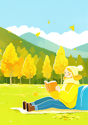 JPG 전신 나무 구름 모자 여자 일러스트 자연 하늘 산 한명 들기 앉기 풍경 잔디 성인 옆모습 책 독서 노란색 가을풍경 가을 은행잎 은행나무 감성 성인여자한명만 국내일러스트 AI일러스트 AI콘텐츠 자연요소 식물 1 잡화 계절 뷰포인트 컬러 컨셉 잎 모션 사람 생태계 여자한명만 성인여자만 파일형식 가을_계절