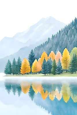 JPG 나무 구름 호수 일러스트 하늘 산 풍경 사람없음 컬러풀 반사 가을풍경 가을 국내일러스트 AI일러스트 AI콘텐츠 자연요소 식물 계절 컬러 파일형식 가을_계절