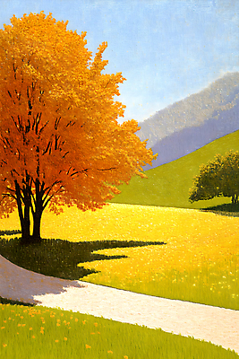 JPG 나무 길 단풍 일러스트 자연 하늘 그림자 사람없음 산책 산책로 가을 숲 국내일러스트 AI일러스트 AI콘텐츠 식물 계절 잎 휴식 생태계 파일형식