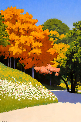 JPG 나무 길 단풍 일러스트 자연 하늘 그림자 사람없음 산책 산책로 가을 숲 국내일러스트 AI일러스트 AI콘텐츠 식물 계절 잎 휴식 생태계 파일형식