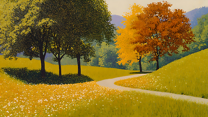 JPG 나무 길 단풍 일러스트 자연 하늘 그림자 사람없음 산책 산책로 가을 숲 국내일러스트 AI일러스트 AI콘텐츠 식물 계절 잎 휴식 생태계 파일형식