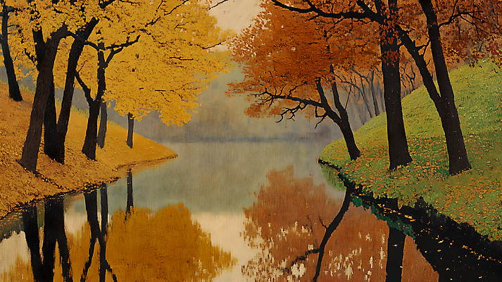 JPG 나무 호수 단풍 일러스트 하늘 사람없음 반사 가을풍경 가을 숲 국내일러스트 AI일러스트 AI콘텐츠 식물 계절 잎 풍경 파일형식 가을_계절