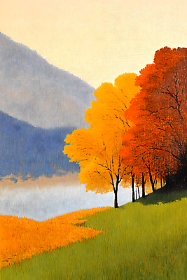 JPG 나무 호수 일러스트 하늘 사람없음 가을풍경 가을 숲 국내일러스트 AI일러스트 AI콘텐츠 식물 계절 풍경 파일형식 가을_계절