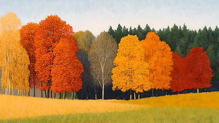 JPG 나무 단풍 일러스트 하늘 잔디 초원 사람없음 가을 숲 국내일러스트 AI일러스트 AI콘텐츠 식물 계절 잎 파일형식